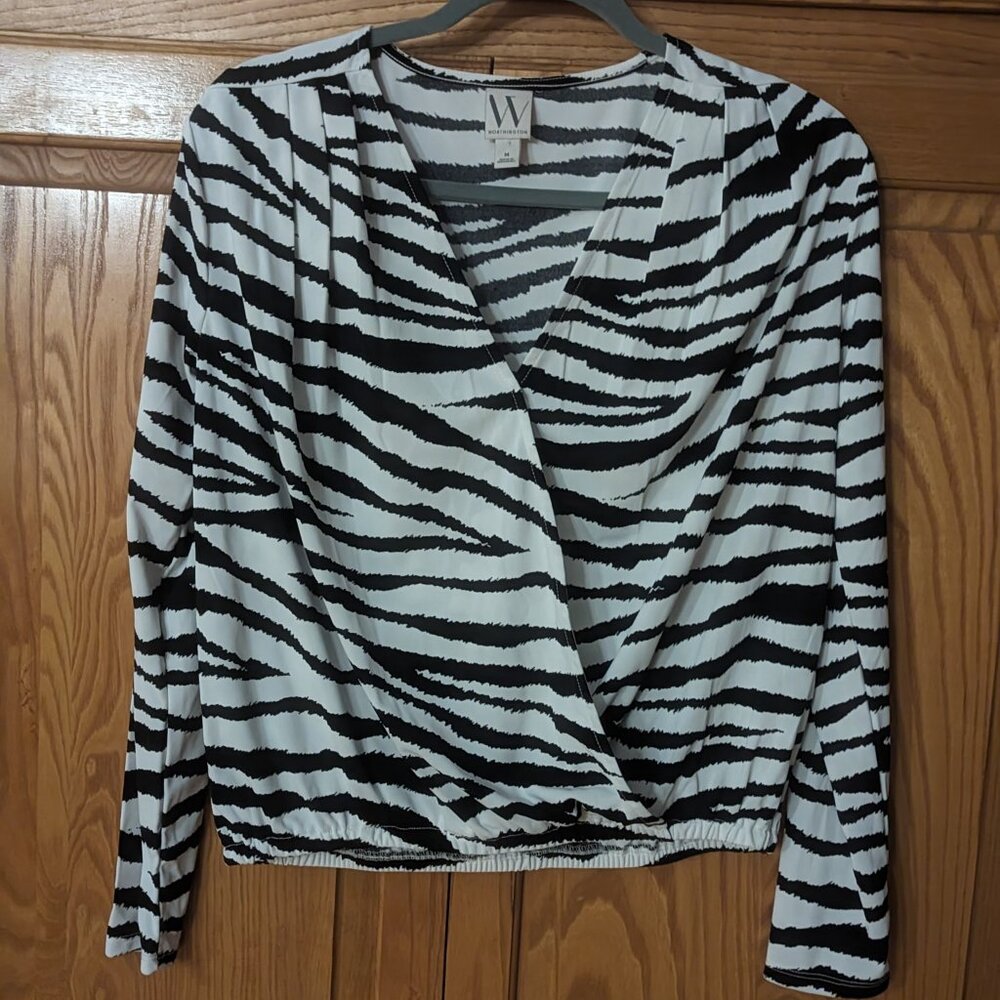 Worthington Medium Crossover Zebra Blouse